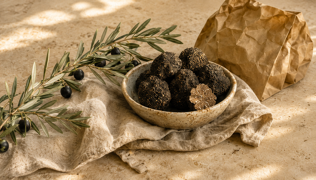 Bowl of Truffles with Olive Branch